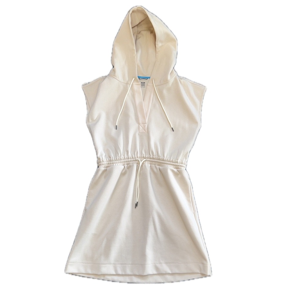 Title Nine Heavyweight Sleeveless Hooded Drawstring Waist Dress Cream Pockets -M